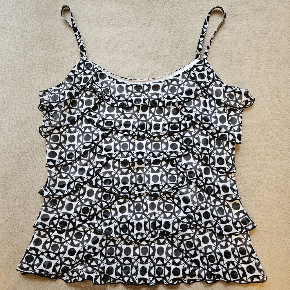 WHBM Geometric Patterned Ruffled Spaghetti-Strap … - image 1